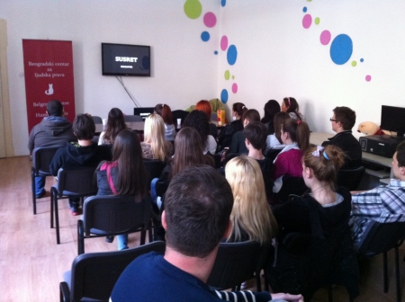 Projection of short film Encounter of the Belgrade Centre for Human Rights in Šabac 2.jpg